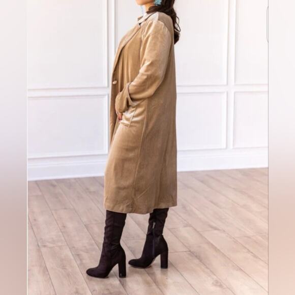 Toby Heart Ginger Velvet Trench Long Jacket Love Indie Sz M Beige Velour Classic - Picture 8 of 16
